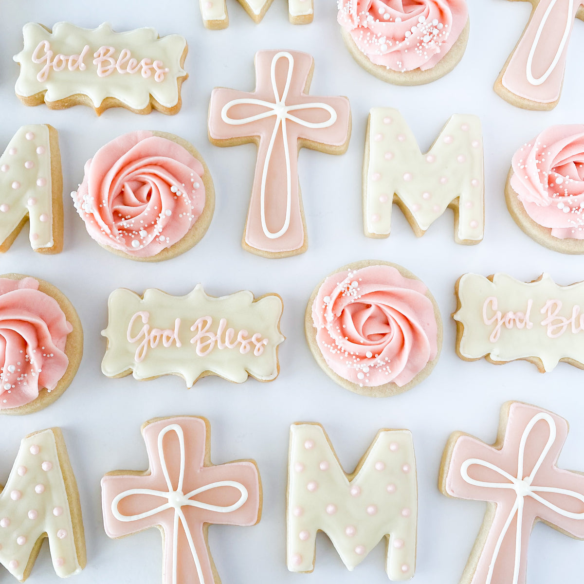 Blue or Pink Cross + Letter Sugar Cookies